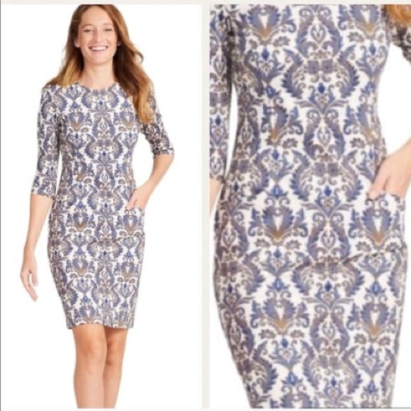 J. McLaughlin Dresses J Mclaughlin Catalyst Dress Midi Pockets 34 Sleeve Crew Bainbridge